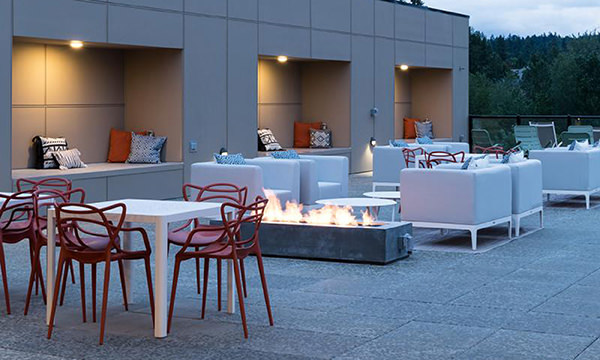 Outdoor seating of Bell Marymoor Park, a 222-unit property in Redmond, Wash. Image courtesy of Bell Partners