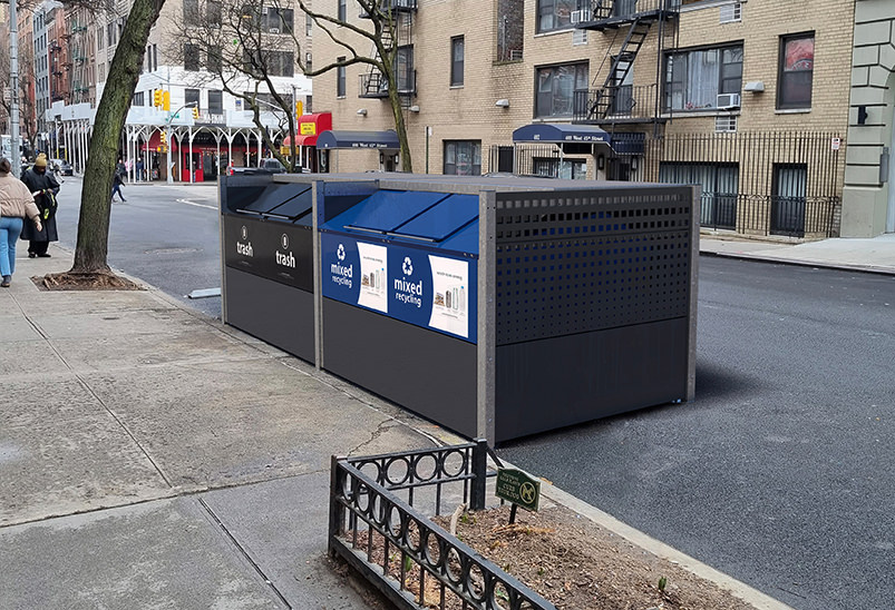 Containerized trash in streetbin enclosure