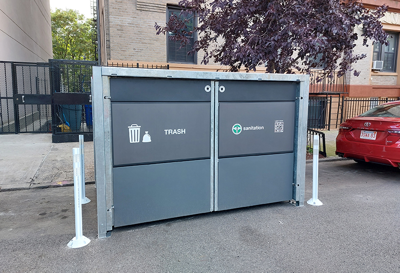 Trash enclosure systems with clear guidance