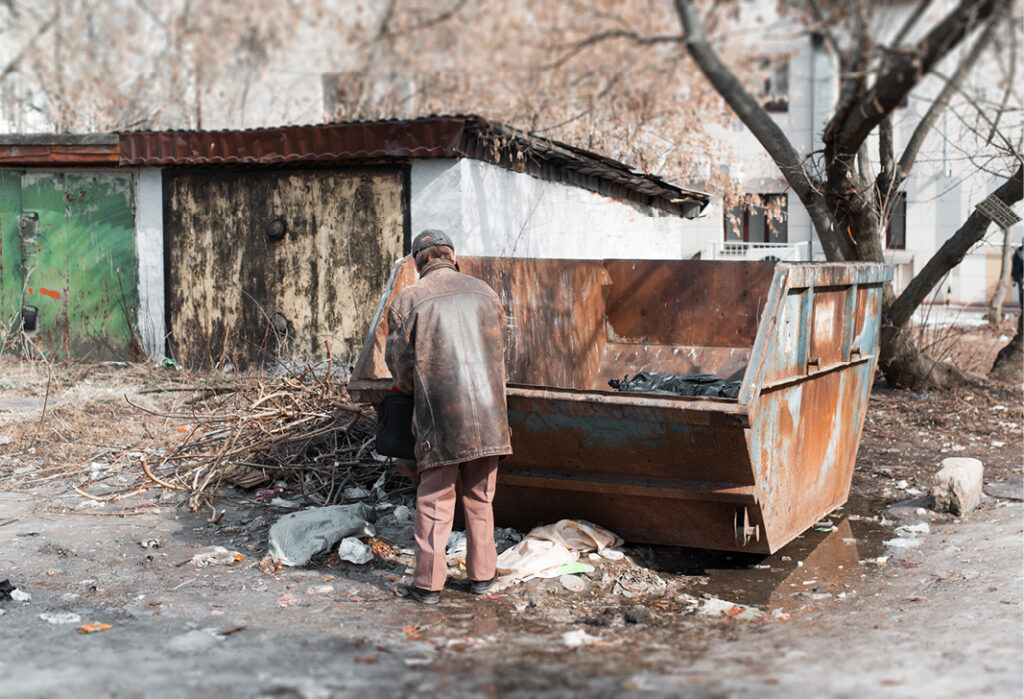Rummaging through a dumpster