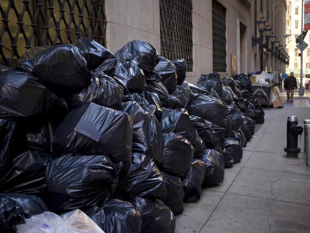 Commercial garbage piled high